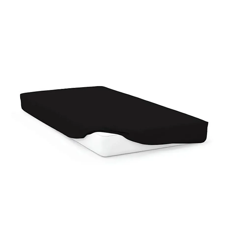 Soleil D'Ocre Drap housse en coton 57 fils 140x200 cm UNI noir, par Hot