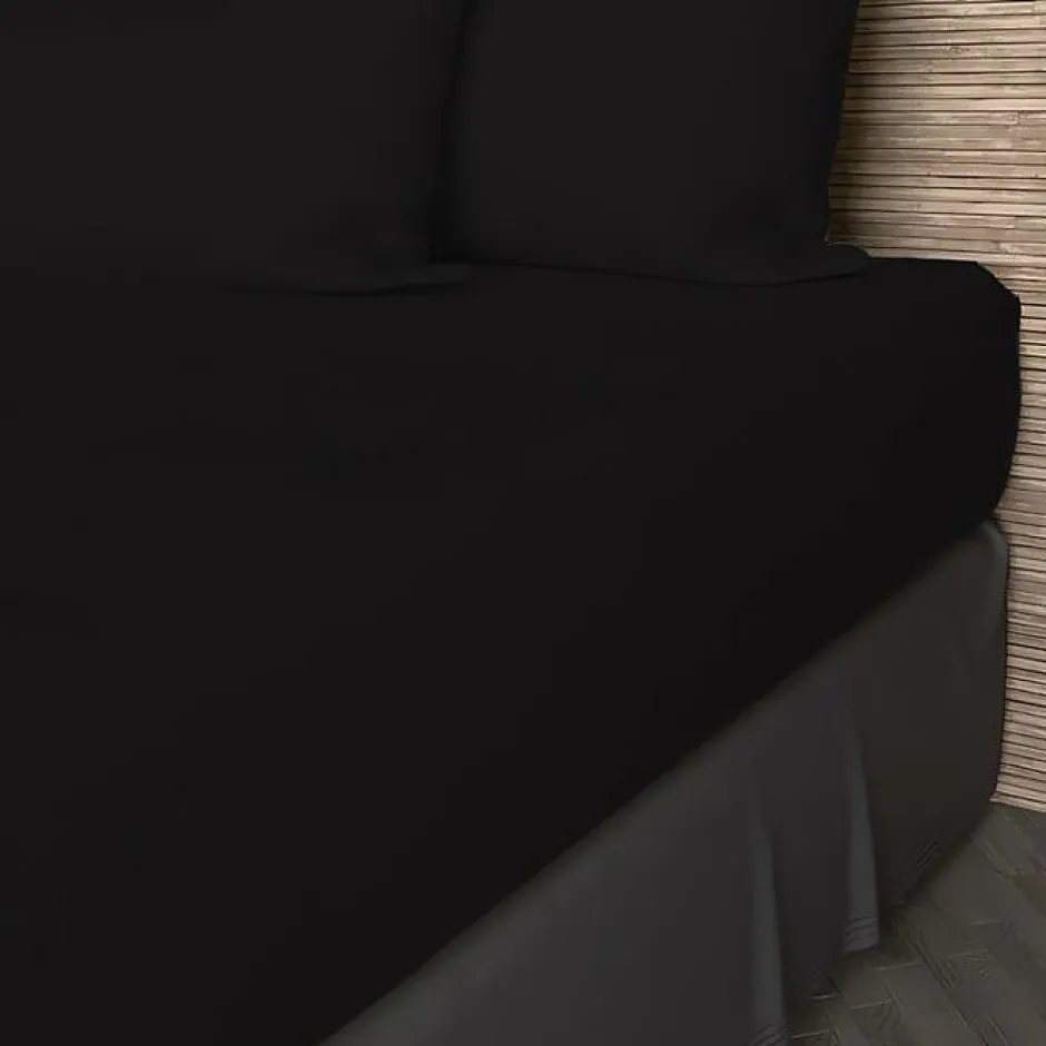 Soleil D'Ocre Drap housse en coton 57 fils 140x200 cm UNI noir, par Hot