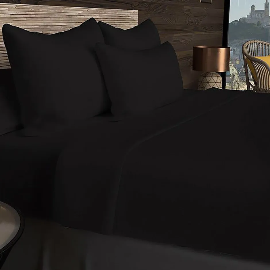 Soleil D'Ocre Drap housse en coton 57 fils 140x200 cm UNI noir, par Hot