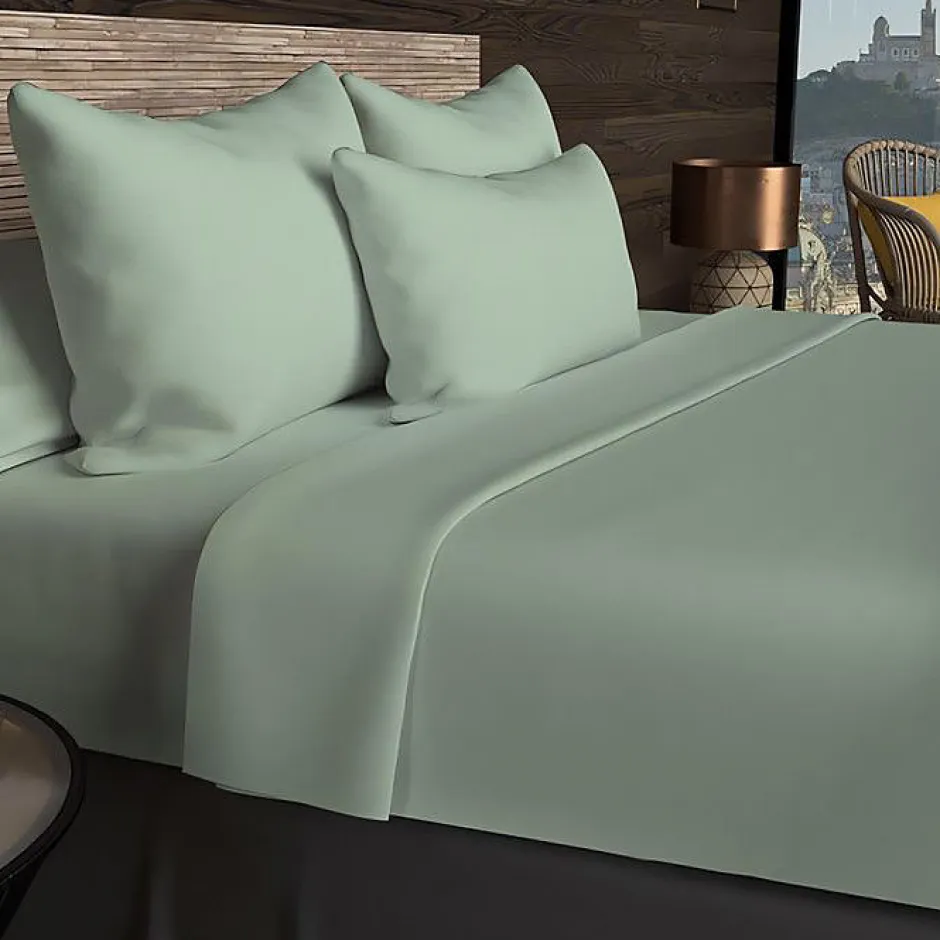 Soleil D'Ocre Drap housse en coton 57 fils 180x200 cm UNI vert d'eau, par