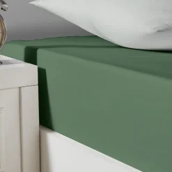 Sensei Maison Drap housse en coton lavé biologique bonnet 30 cm Lichen 80x200 cm ORGANIKA Discount
