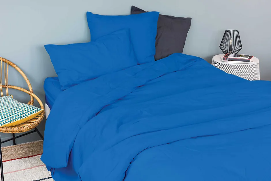 Toison d'Or Drap housse en coton Lavé (180x200 cm - Bleu Encre)