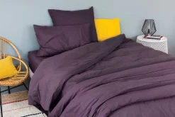 Toison d'Or Drap housse en coton Lavé (80x200 cm - Violet parme)