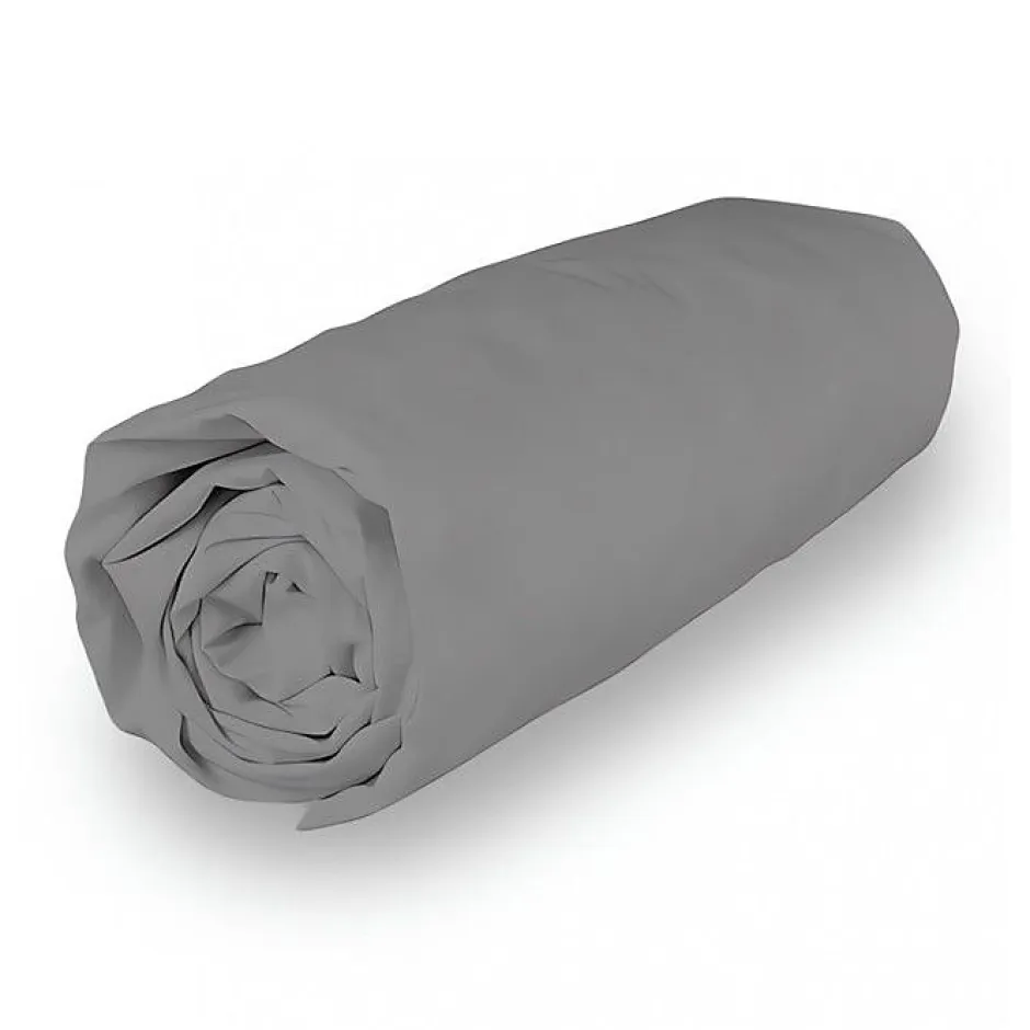 Soleil D'Ocre Drap housse en coton 160x200 cm PERCALE gris, par