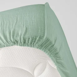 Douceur D'Intérieur Drap Housse en gaze de coton (160x200 cm - Sauge)