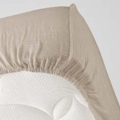 Douceur D'Intérieur Drap Housse en gaze de coton (160x200 cm - Sable)