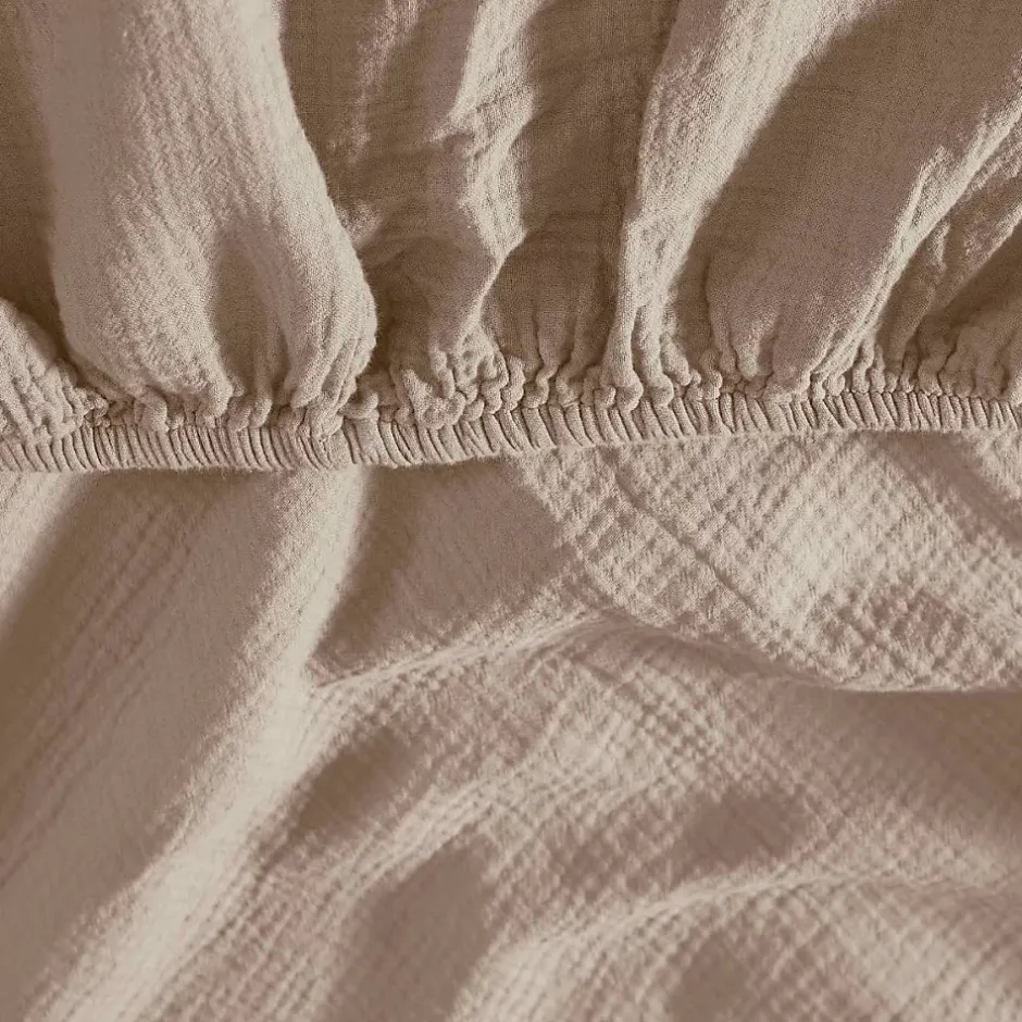 Sensei Maison Drap housse en gaze de coton bonnet 30 cm Sable 160x200 cm LOFT