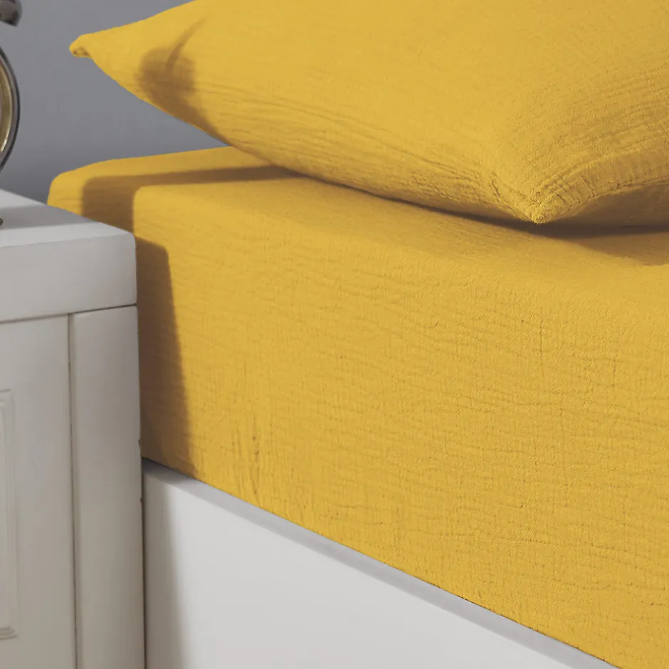 Sensei Maison Drap housse en gaze de coton bonnet 30 cm Miel 80x200 cm LOFT