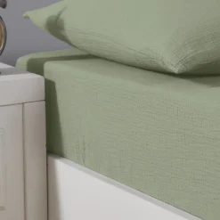 Sensei Maison Drap housse en gaze de coton bonnet 30 cm Sauge 160x200 cm LOFT Sale