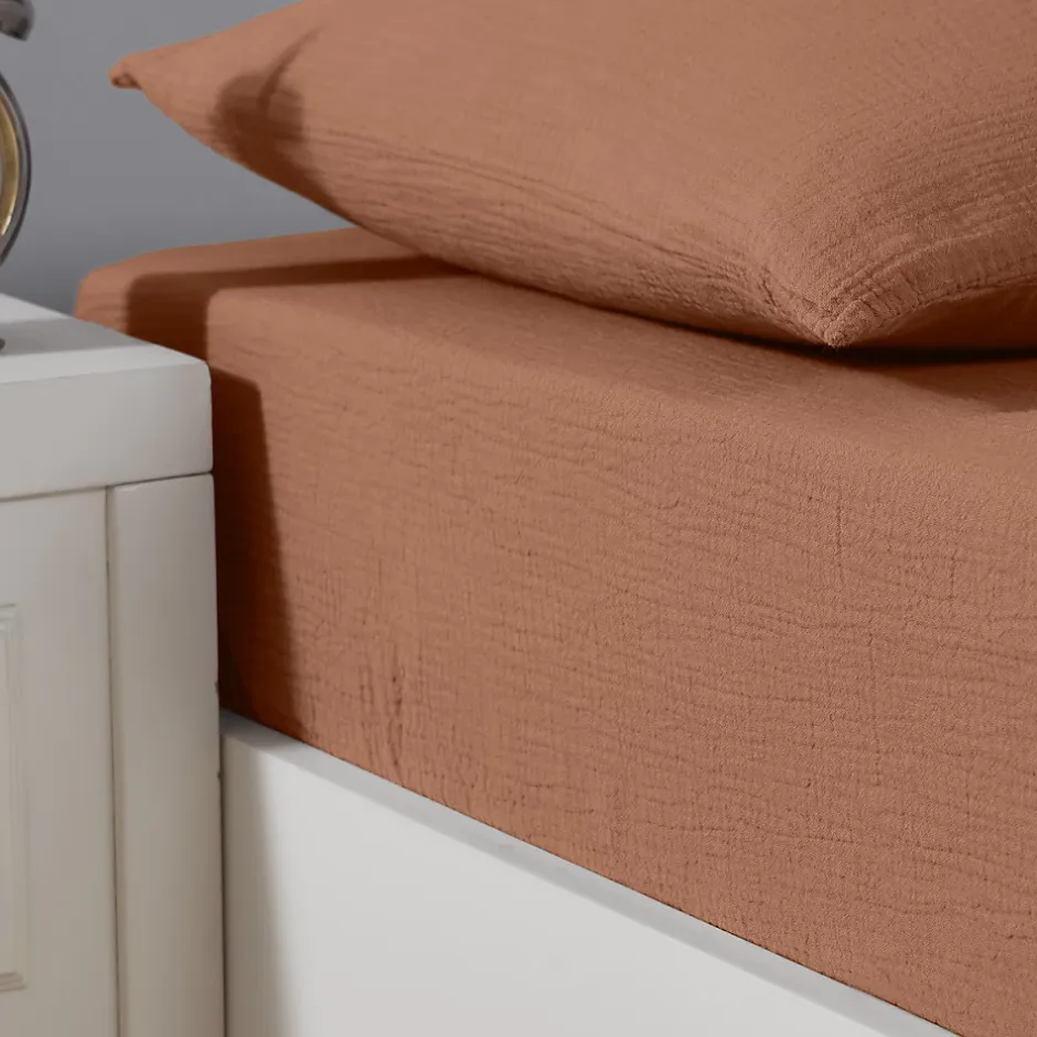 Sensei Maison Drap housse en gaze de coton bonnet 30 cm Brique 160x200 cm LOFT Clearance