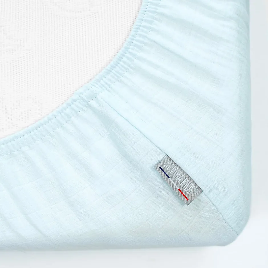 Sevira Kids Drap housse en gaze de coton à carreaux