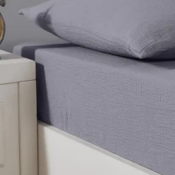 Sensei Maison Drap housse en gaze de coton bonnet 30 cm Ardoise 160x200 cm LOFT