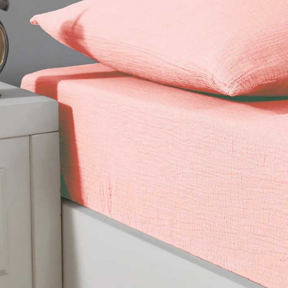 Sensei Maison Drap housse en gaze de coton bonnet 30 cm Poudre 180x200 cm LOFT
