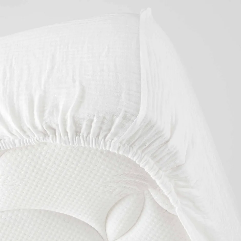 Douceur D'Intérieur Drap Housse en gaze de coton (140x190 cm - Blanc)