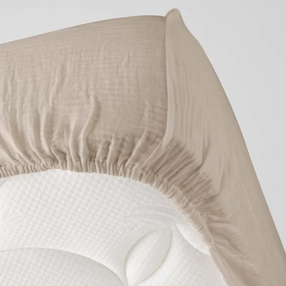 Eden Drap housse en gaze de coton 160 x 200 cm Tendance uni sable Online