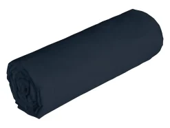 Vente-unique Drap housse en lin et coton 57 fils/cm² - 140 x 190 cm - Bonnet 30 cm - Bleu nuit - AURELLE Best