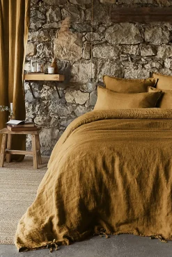 Eden Drap Housse en Lin Lavé 140 x 190 cm Caramel