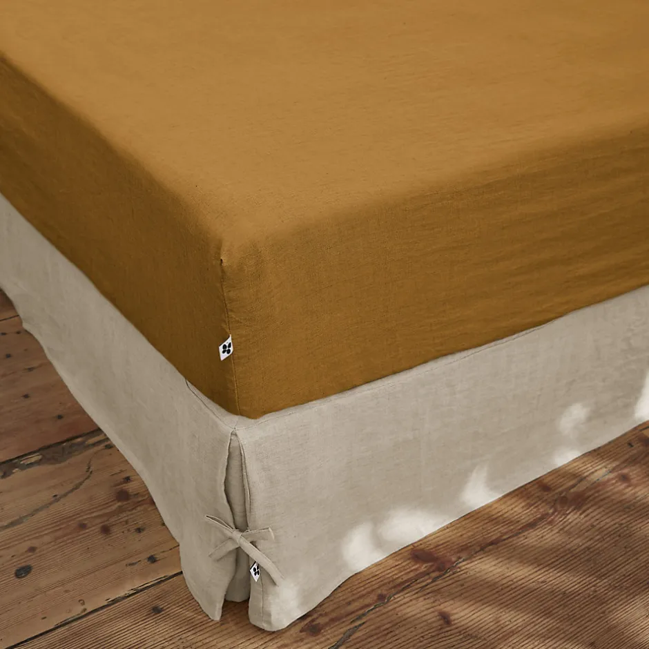 Eden Drap Housse en Lin Lavé 140 x 190 cm Caramel