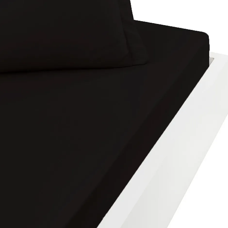 Sensei Maison Drap housse en percale de coton bonnet 30 cm Noir 90x200 cm SOFT PERCALE Best