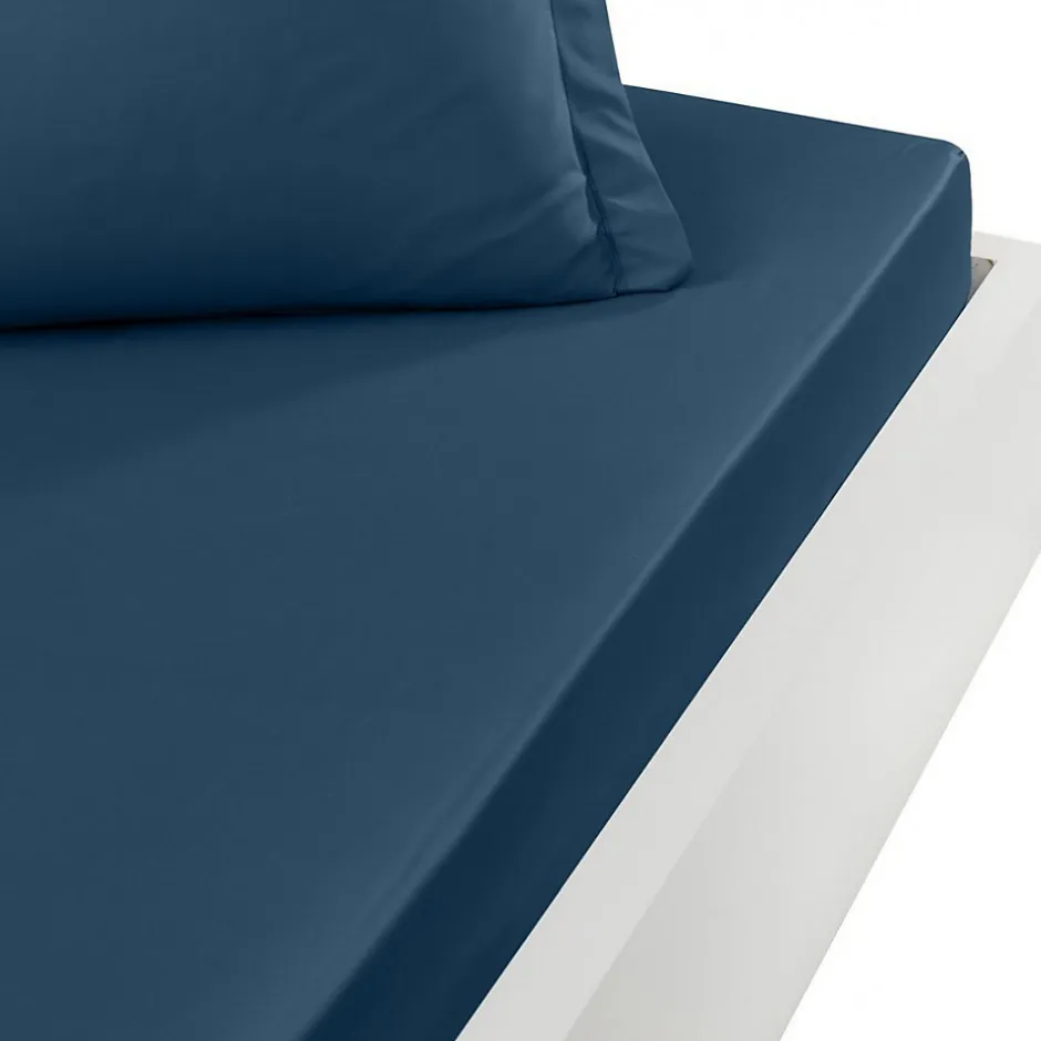 Sensei Maison Drap housse en percale de coton bonnet 30 cm Indigo 160x200 cm SOFT PERCALE