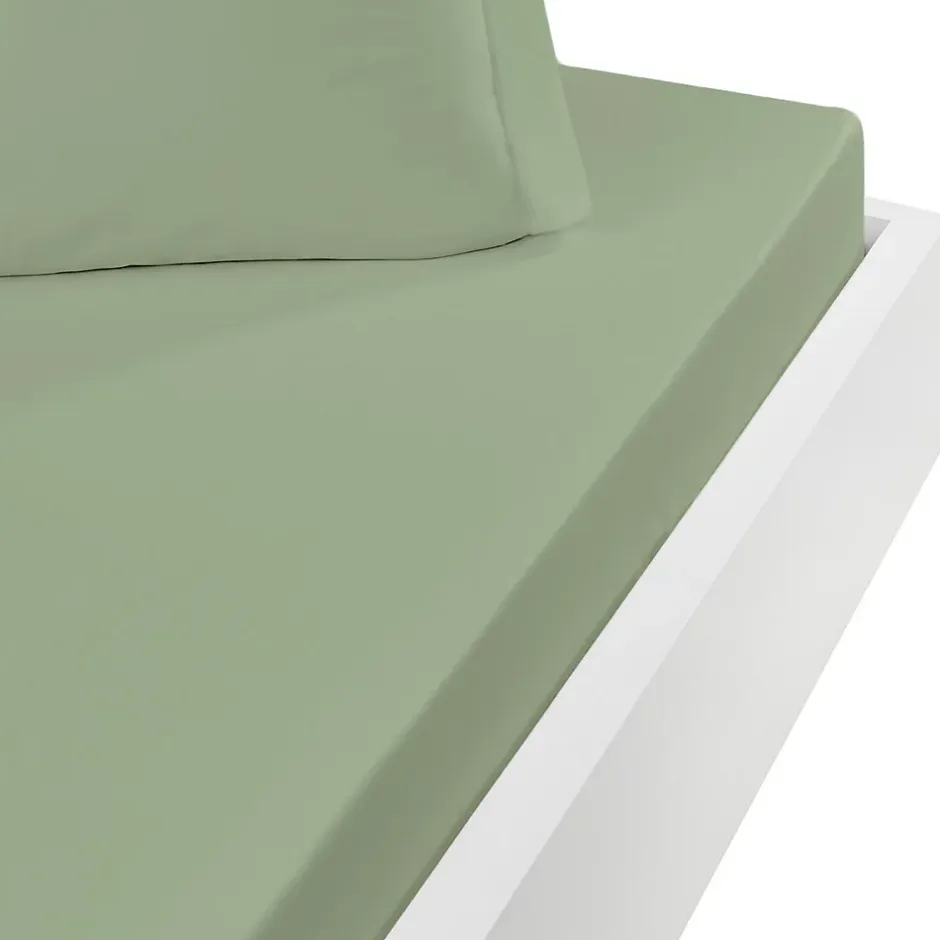 Sensei Maison Drap housse en percale de coton bonnet 30 cm Sauge 80x200 cm SOFT PERCALE Best