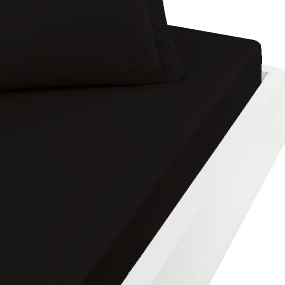 Sensei Maison Drap housse en percale de coton bonnet 30 cm Noir 140x200 cm SOFT PERCALE