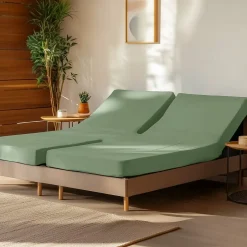 Sensei Maison Drap housse en percale de coton pour lit articulé Sauge 140x190 cm SOFT PERCALE