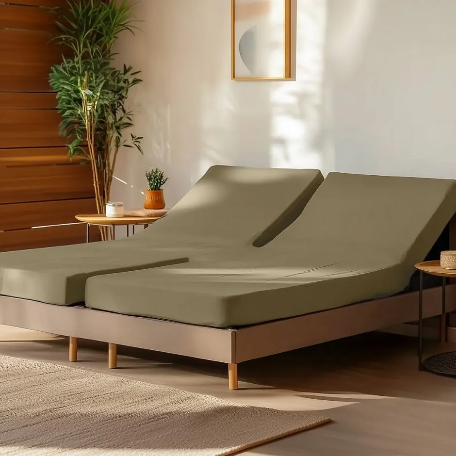 Sensei Maison Drap housse en percale de coton pour lit articulé Taupe 160x200 cm SOFT PERCALE Hot