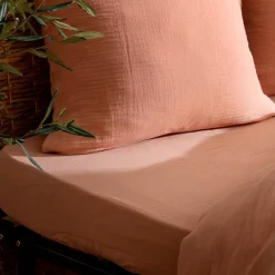 Atmosphera Créateur D'Intérieur Drap housse Flora gaze de coton rose 160x200cm - Atmosphera Clearance