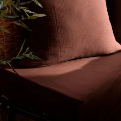Atmosphera Créateur D'Intérieur Drap housse Flora gaze de coton marron 140x190cm - Atmosphera