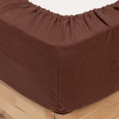Atmosphera Créateur D'Intérieur Drap housse Flora gaze de coton marron 160x200cm - Atmosphera