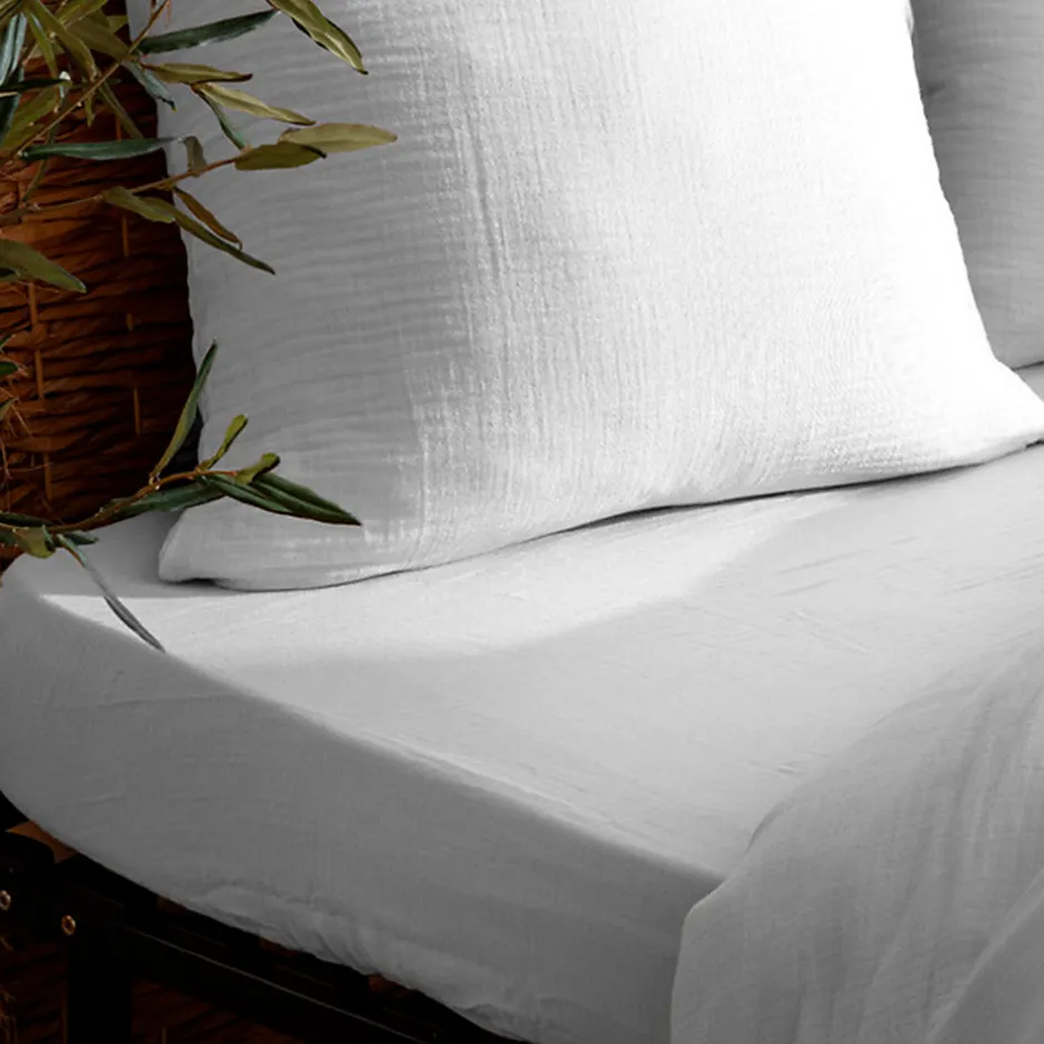 Atmosphera Créateur D'Intérieur Drap housse Flora gaze de coton blanc 140x190cm - Atmosphera