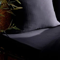 Atmosphera Créateur D'Intérieur Drap housse Flora gaze de coton bleu 140x190cm - Atmosphera Hot