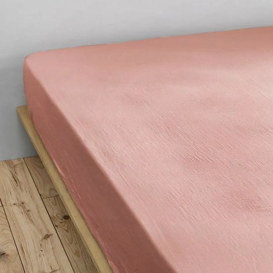 L'Effet Papillon Drap housse "Gaïa" toutes dimensions "Gaze de Coton" - Gaïa Rose Pêche - 200 x 200 cm bonnet de 30 cm