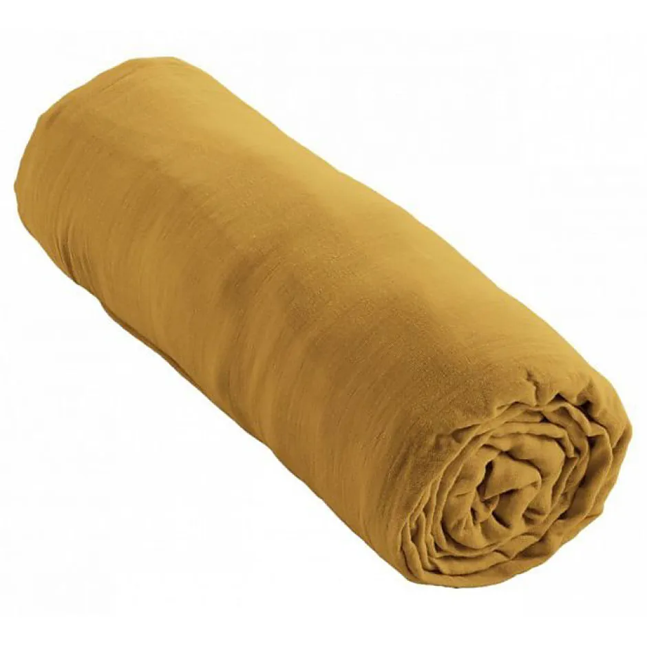 L'Effet Papillon Drap housse "Gaïa" toutes dimensions "Gaze de Coton" - Gaïa Safran - 180 x 200 cm bonnet de 30 cm Discount