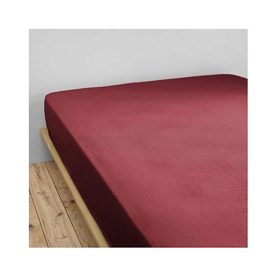 L'Effet Papillon Drap housse "Gaïa" toutes dimensions "Gaze de Coton" - Gaïa Lie de Vin - 160 x 200 cm bonnet de 30 cm Hot