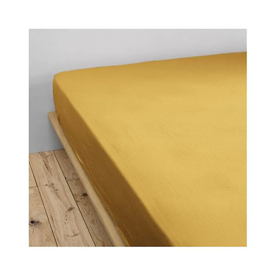 L'Effet Papillon Drap housse "Gaïa" toutes dimensions "Gaze de Coton" - Gaïa Safran - 140 x 190 cm bonnet de 30 cm Discount