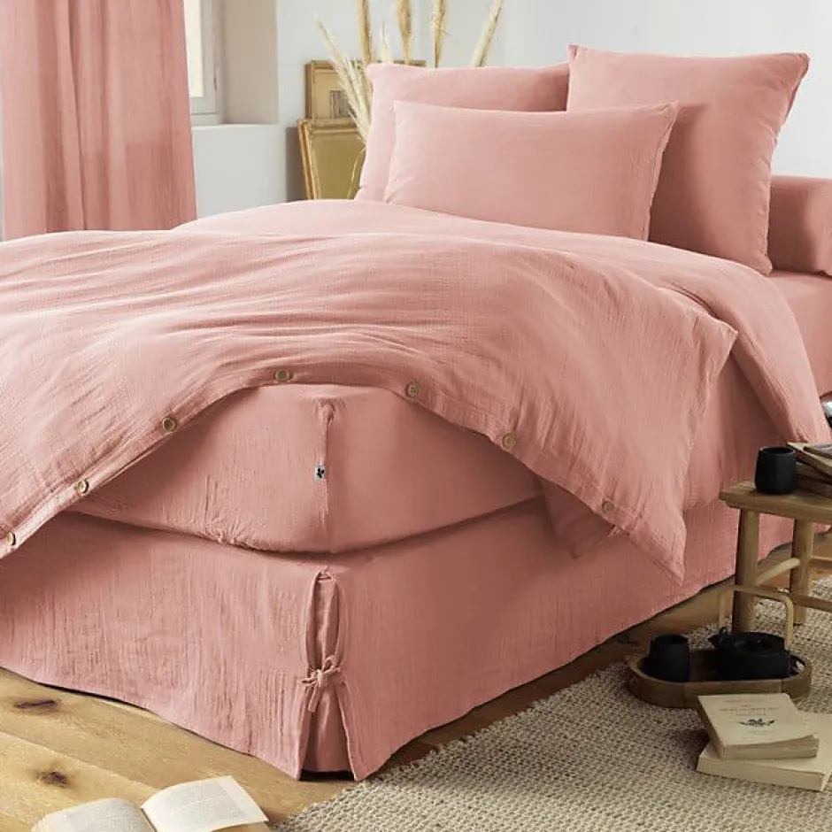 L'Effet Papillon Drap housse "Gaïa" toutes dimensions "Gaze de Coton" - Gaïa Rose Pêche - 90 x 190 cm bonnet de 30 cm