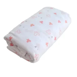 Domiva Drap housse imprimé Lapinou (60x120 cm - Rose Clair)