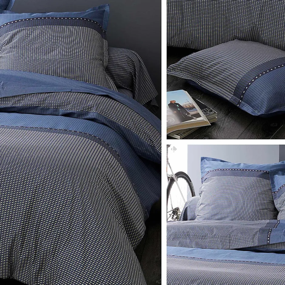 Linnea Drap housse imprimé 200x200 cm bonnet 30 cm satin de coton ENZO bleu