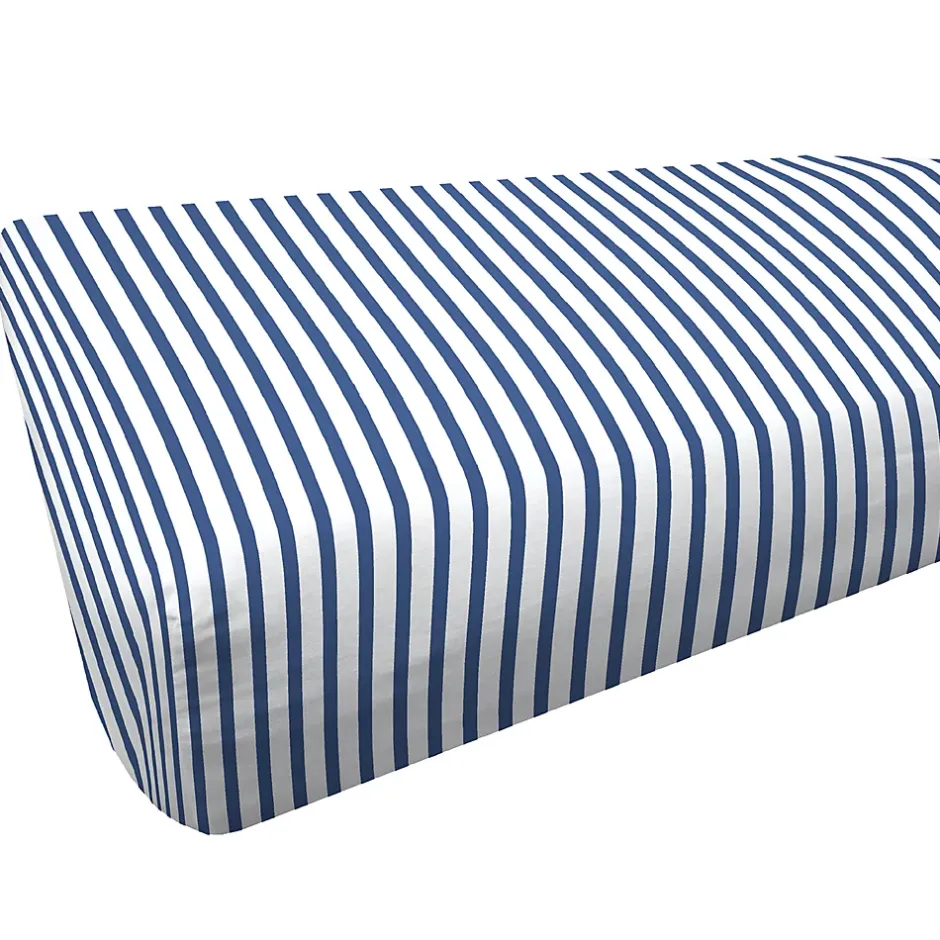 Linnea Drap housse imprimé 90x190 cm coton biologique OCTOPUSSE à rayures Bleu et Blanc Bonnet 25 cm Clearance