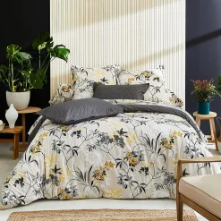 Linnea Drap housse imprimé 200x200 cm percale de coton ASIA gris Anthracite Bonnet 40 cm