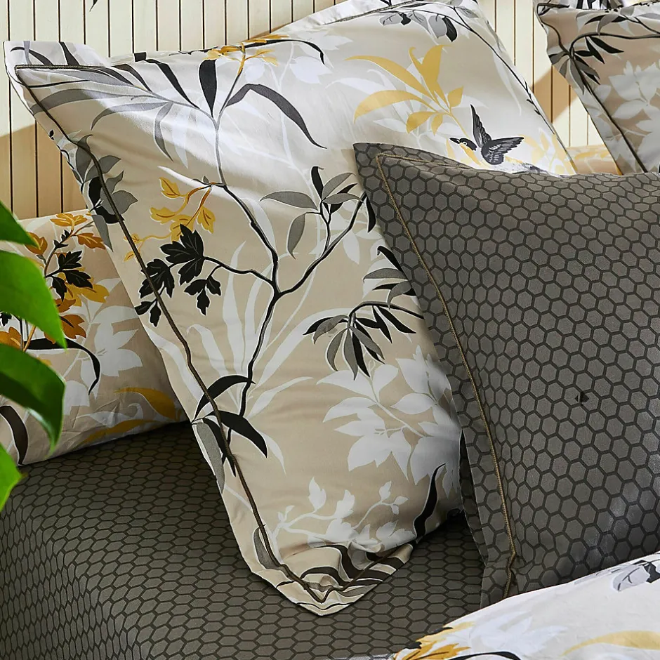 Linnea Drap housse imprimé 200x200 cm percale de coton ASIA gris Anthracite Bonnet 40 cm