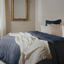 Linnea Drap housse MILOS mousseline de coton 140x200 cm bonnet 30 cm uni noir granit Sale
