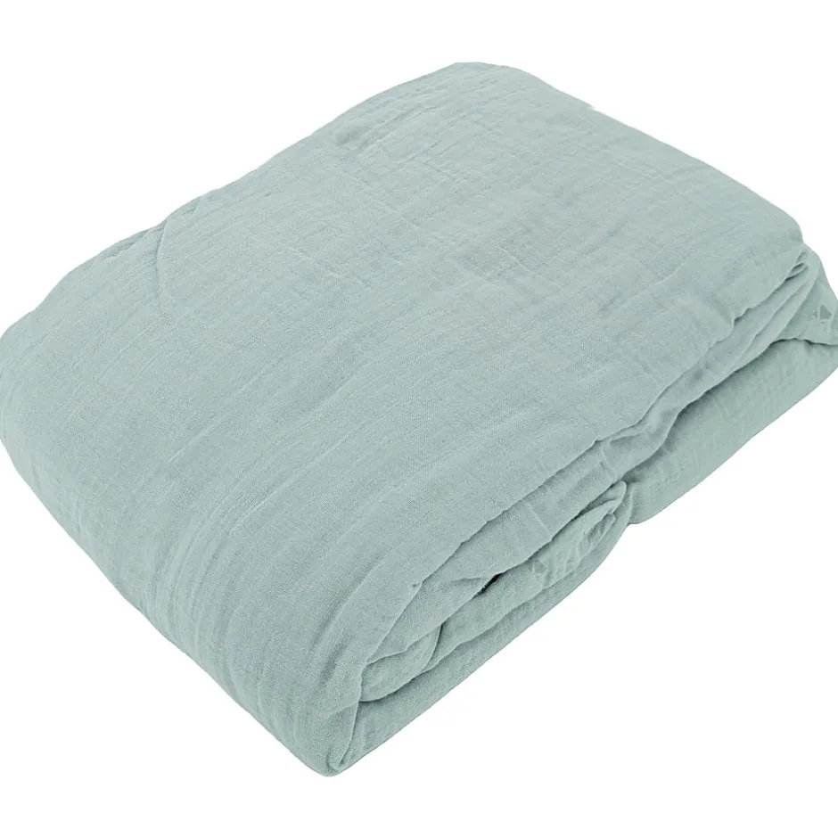 Linnea Drap housse MILOS mousseline de coton 140x200 cm bonnet 30 cm uni vert lichen