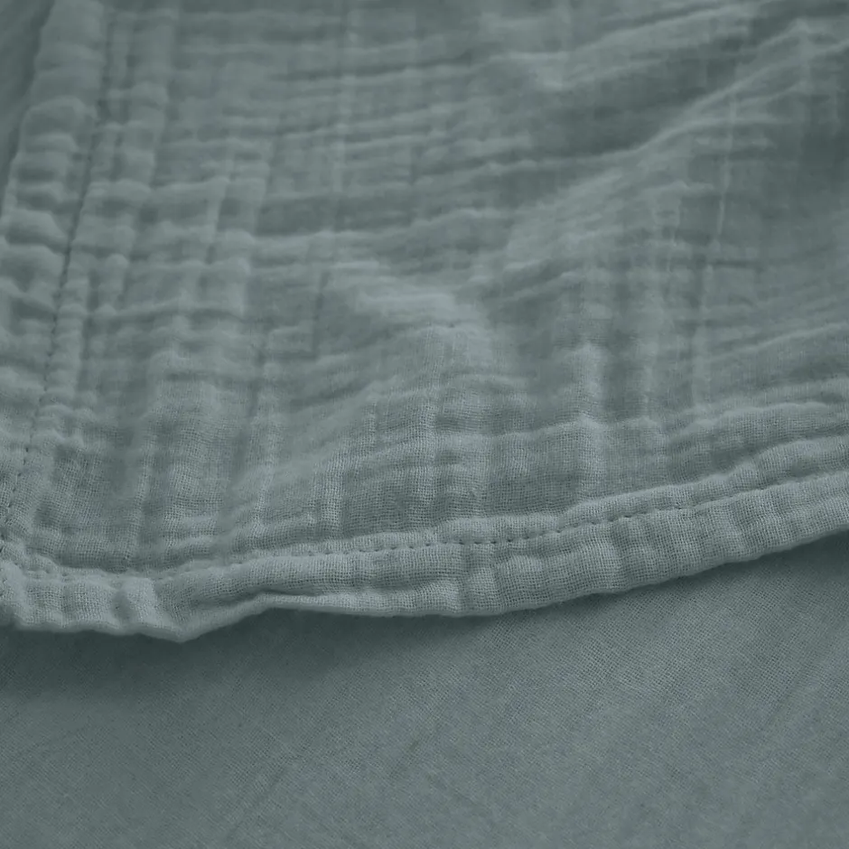 Linnea Drap housse MILOS mousseline de coton 140x200 cm bonnet 30 cm uni vert lichen