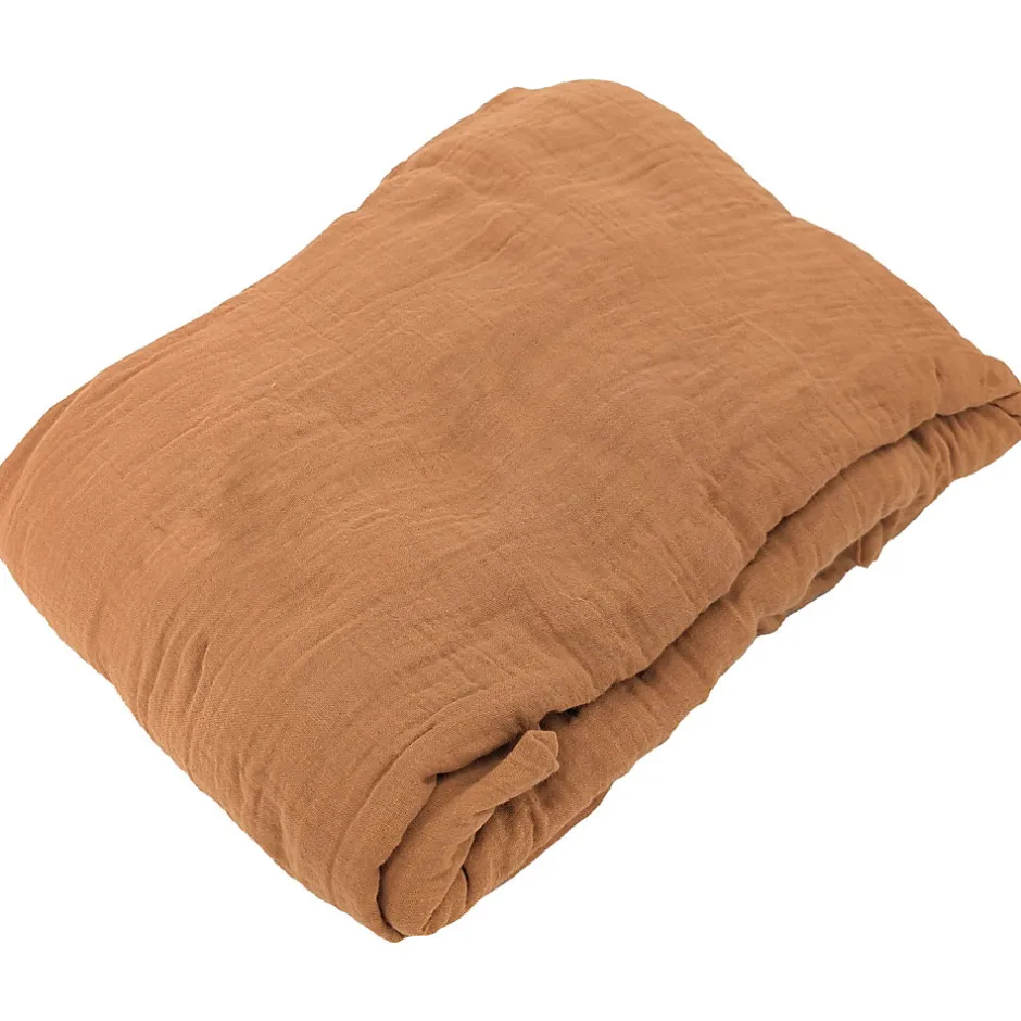 Linnea Drap housse MILOS mousseline de coton 140x200 cm bonnet 30 cm uni marron terre cuite