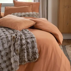 Linnea Drap housse MILOS mousseline de coton 140x200 cm bonnet 30 cm uni marron terre cuite