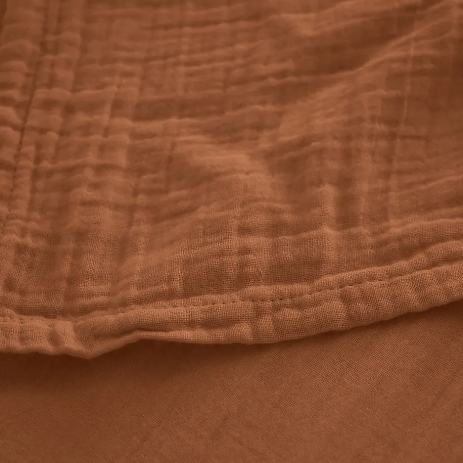 Linnea Drap housse MILOS mousseline de coton 140x200 cm bonnet 30 cm uni marron terre cuite