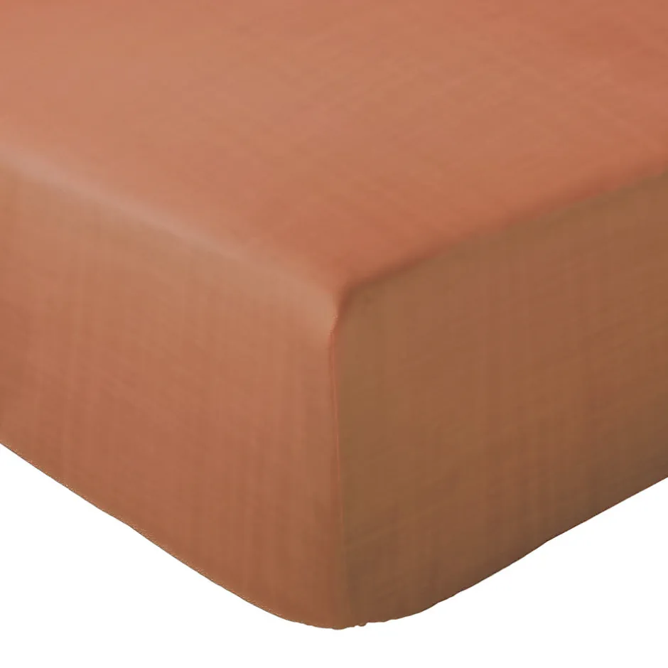 Linnea Drap housse MILOS mousseline de coton 140x200 cm bonnet 30 cm uni marron terre cuite